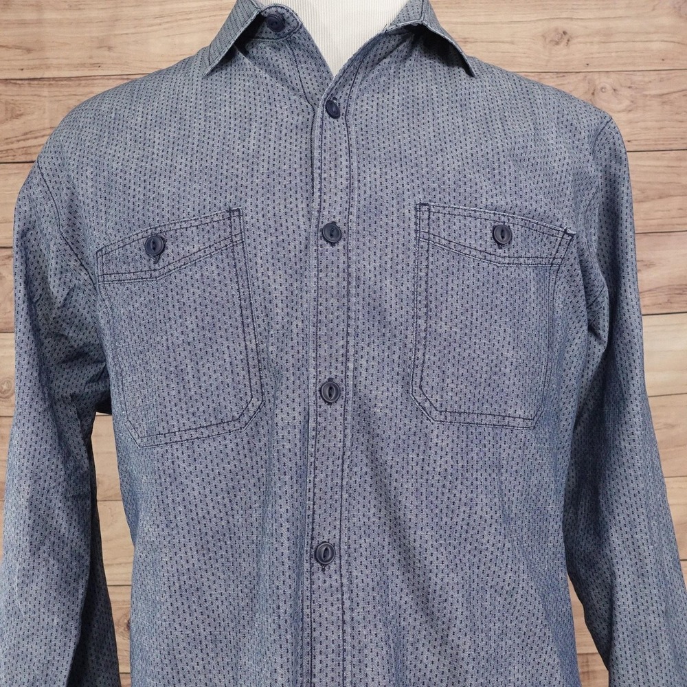 Express Shirt Mens XL Blue Geometric Long Sleeve Button-Up Chambray Pockets